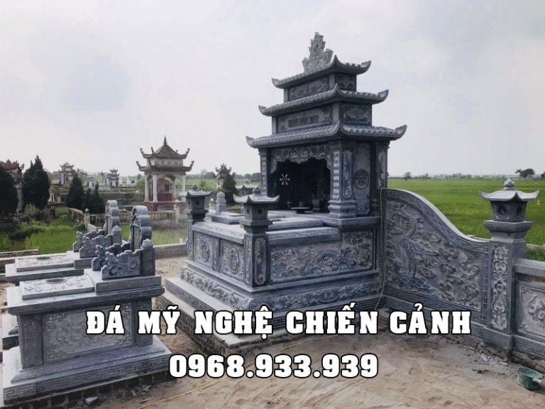 Mẫu Mộ đá đôi cao cấp 3 mái của Đá mỹ nghệ Chiến Cảnh
