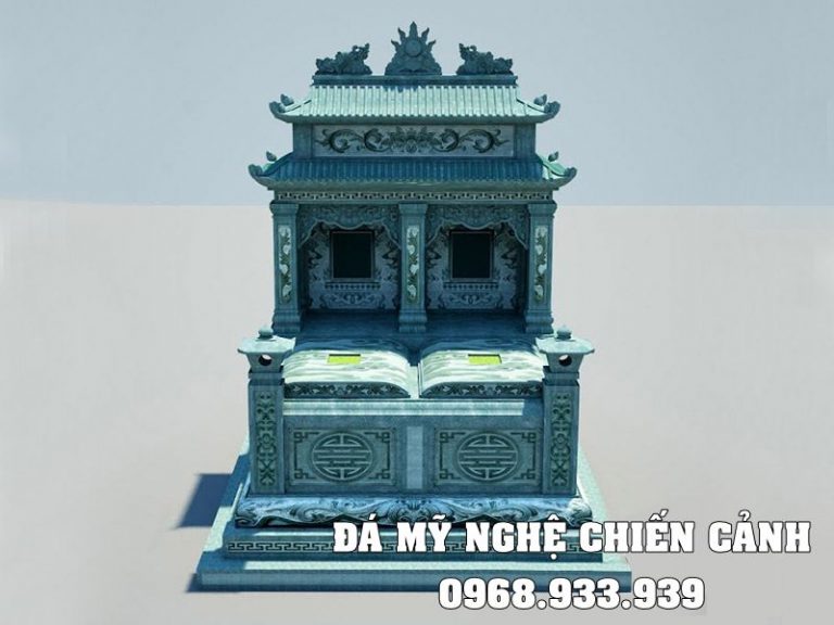 Thiết kế 3D Mộ đá đôi đẹp hai mái.