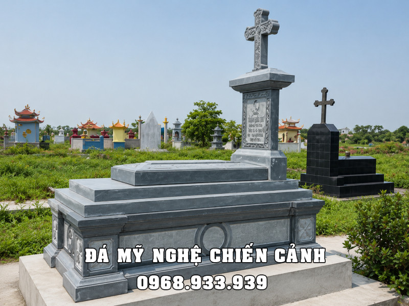 Mẫu Mộ Đá Công Giáo Đá Xanh Rêu Tại Ninh Bình #modaconggiao