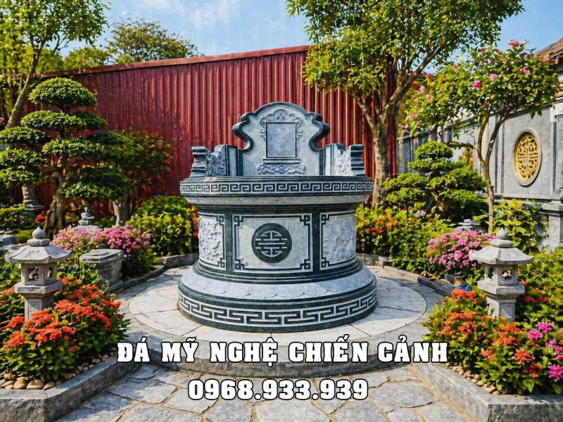 Mẫu Mộ Đá Tròn Cho Bố Mẹ - Đường Kính Mộ 133cm