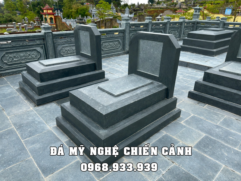 Mộ Đá Xanh Rêu Đẹp - Mộ 3 cấp nguyên khối tại Ninh Bình