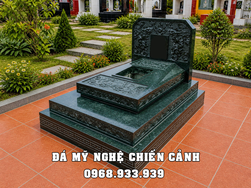 Mộ đá xanh rêu đẹp, cao cấp, hoa văn sắc nét, tinh tế
