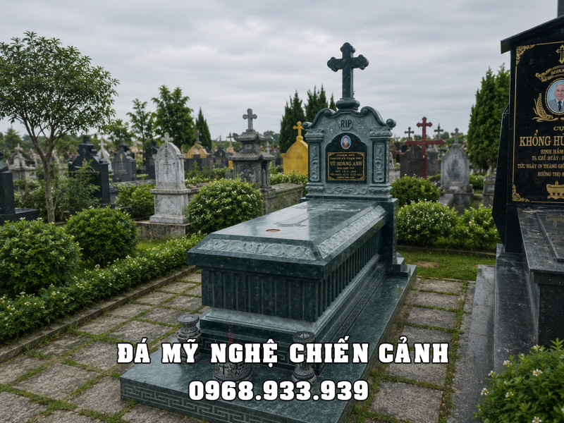 Mộ công giáo đẹp - Mẫu Mộ đá Công giáo đá xanh rêu