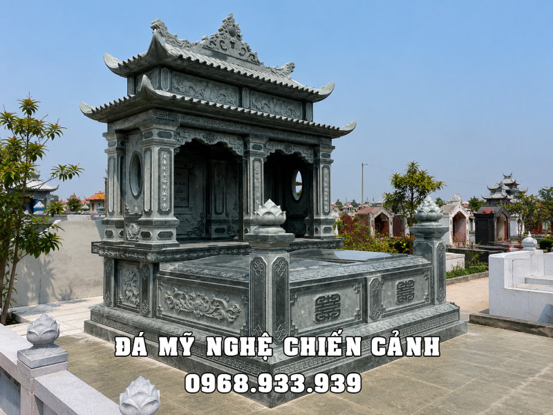 Tư vấn, báo giá Mộ đá đôi 2 mái bằng đá xanh rêu chất lượng cao