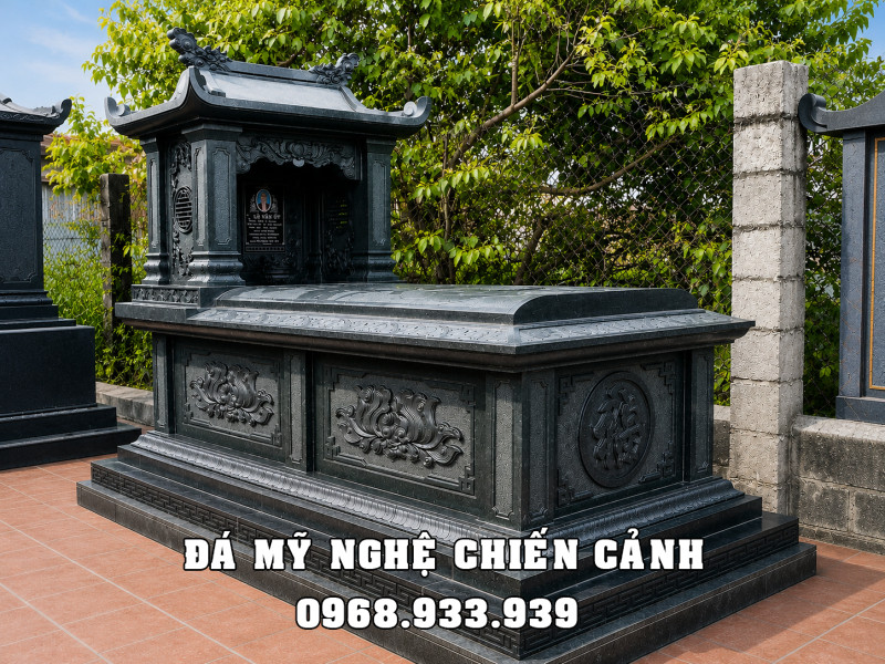 Mẫu Mộ đá 1 mái chùa cổ cho phần mộ của Cha Mẹ, Ông Bà